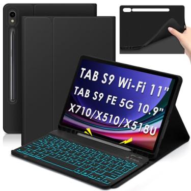 Imagem de SAMTUNK Capa Teclado Retroiluminada para Samsung Galaxy Tab S9 11"/ S9 FE 10.9" 2023 Tablet com Suporte para S Pen + Suspensão/Despertar Automático + Fechamento Magnético + Teclado Removível -preto