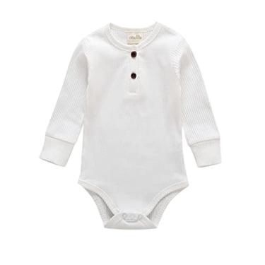 Imagem de Macacão com zíper para bebês meninas meninos manga longa sólido canelado macacão roupas roupas de bebê menino 9, Branco, 9-12 Meses
