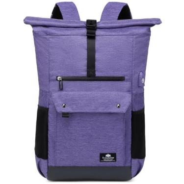 Imagem de Mochila Rolltop para mulheres, homens, mochila de viagem Roll Top resistente à água, mochila expansível para laptop, mochila de caminhada, mochila casual leve para viagem de trabalho, 18-27L