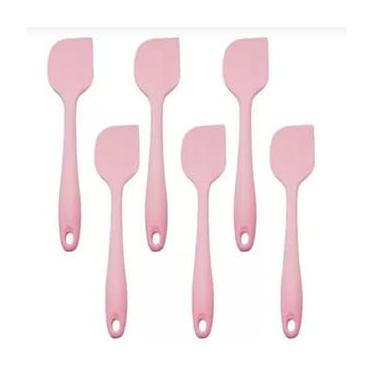 Imagem de Kit 6 Espátulas Pão Duro reforçada Silicone Maciço multiuso (Rosa)