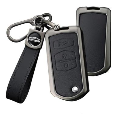 Imagem de HIBEYO Capa dobrável de couro com 3 botões para Mazda 2 3 5 6 8 Atenza CX5 CX-7 CX-9 MX-5 RX GH Demio acessórios com chaveiros Samrt Key Holder Cover-A chaveiro preto