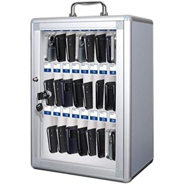 Imagem de Gabinete para celular com 24 slots Armário para celular montado na parede com trava Cofre para celular de estudante com 36 slots Caixa de armazenamento portátil para celular, prata, 36 slots