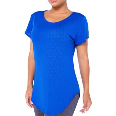 Imagem de Donna Martins, Camiseta Fitness Feminina Para Academia Gola Redonda Microfuros Ideal Para Esportes Donna Martins Cor:Azul Royal;Tamanho