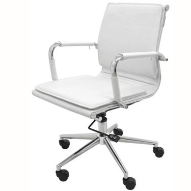 Imagem de  Cadeira Giratória Baixa Valência Soft Rivattis Revestida Em Poliuretano Branco Base Rodizio Preto