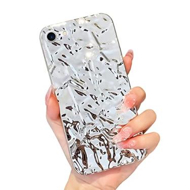 Imagem de ekoneda Capa compatível com iPhone SE, capa de telefone plissada de alumínio de luxo para mulheres, capa de telefone fofa galvanizada de silicone brilhante protetora, slim fit, moderna, capa de TPU macia de 4,7 polegadas para iPhone 7/8