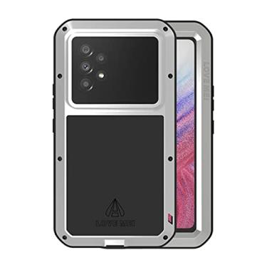 Imagem de LOVE MEI Compatível com Samsung Galaxy A53 Capa de metal resistente, de grau militar, armadura de alumínio híbrido, metal + silicone com protetor de tela integrado para esportes ao ar livre (prata)