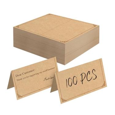 Imagem de 100 cartões kraft, pequenos cartões de barraca em branco, cartões de assento delicados, cartões de nome de design simples, cartões de acompanhantes para casamento, mesa, jantares, recepções (cada um