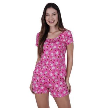 Imagem de Pijama Short Doll Camiseta Suede Estampado Feminino Adulto - Lara Liz