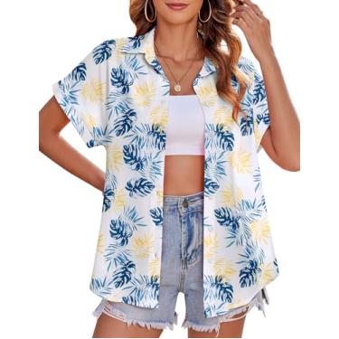 Imagem de Zeagoo Blusa feminina havaiana de botão casual manga curta estampa tropical floral blusa túnica top, Zw37, XXG