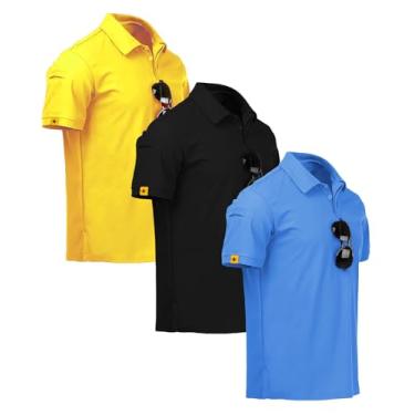 Imagem de ZITY Camiseta polo masculina de manga curta com absorção de umidade e gola atlética de golfe pacote com 2/3/4/5, 012-3 amarelo preto azul claro, 3G
