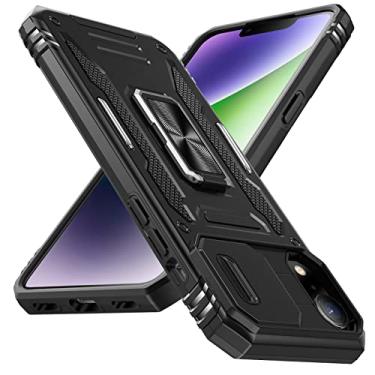 Imagem de YSLBWLE Capa para iPhone XR com suporte com capa de câmera, proteção de nível militar, suporte de anel de metal, capa protetora para iPhone XR, preta 5-IPXR-01