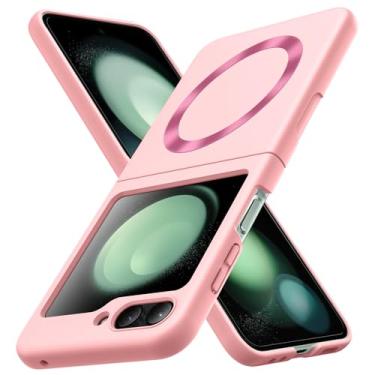 Imagem de YSLBWLE Capa magnética magnética para Samsung Galaxy Z Flip 5 fina e de proteção de nível militar, rosa 21-zflip5-02