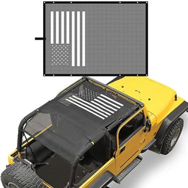 Imagem de RT-TCZ Jeep Wrangler TJ Bandeira dos EUA Capa superior de malha de poliéster durável oferece proteção solar UV para Jeep Wrangler TJ original preto e branco