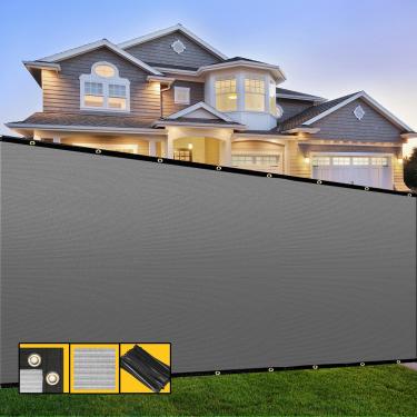 Imagem de SHADESPEARE Tela de privacidade de cerca cinza 1,2 m x 1,5 m, com encadernações e ilhós, resistente para jardins, quintal, pátio, quadra de tênis, piscina, projeto de construção, eventos ao ar livre, personalizado