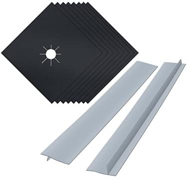 Imagem de Capas para queimadores de fogão, forros de queimador de fogão a gás, MSDADA 8 peças 27 x 27 cm protetores de fogão a gás com 2 peças de tampas de lacuna de fogão de 53 cm, espessura dupla de 0,2 mm, reutilizável, antiaderente (preto e cinza) 53 cm
