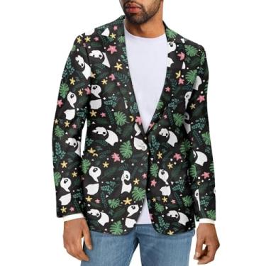 Imagem de Sprowallow Blazer masculino casual slim fit um botão elegante casaco esportivo lapela entalhada terno de negócios blazers jaqueta outono, Folha de panda, 5X-Large