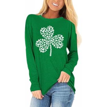 Imagem de Camiseta feminina com trevo do dia de São Patrício Blessed Lucky Irish Shamrock Green camisetas de manga comprida, AA - verde 2, G