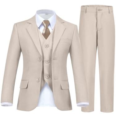 Imagem de Fesenbo Conjunto de terno masculino formal slim fit 5 peças blazer colete calça com cintura ajustável camisa com gravata, 5 peças - champanhe, 16