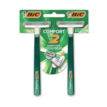 Imagem de BIC Aparelho De Barbear Comfort 2 Lâminas Pele Sensível 835385 Com Fita Lubrificante Verde Pacote De 2