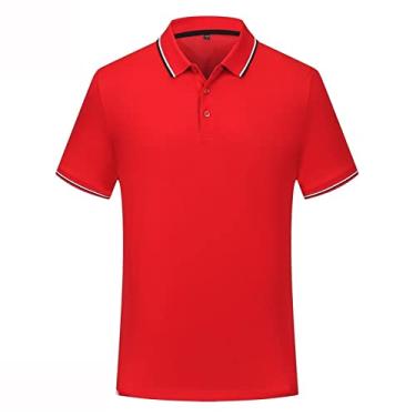Imagem de Polos de desempenho masculino poliéster cor sólida listrado gola tênis camiseta ajuste regular leve magro ajuste esporte moda(Color:Red,Size:XXXL)