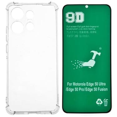 Imagem de Capa Anti Impacto Choque Shock + Película de Ceramica 9d, silicone transparente clear com bordas reforçadas e flexível com efeito cristal Compátivel com Moto Edge 50 Pro