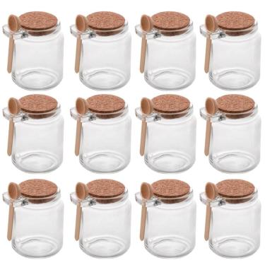 Imagem de Conjunto 12 Potes de Vidro com Tampa de Rolha Colher de Bambu Porta Temperos 240ml Lyor
