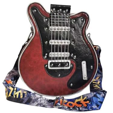 Imagem de Lyuxhetaokdiq Bolsa tiracolo masculina e feminina de couro sintético em formato de guitarra, Claret, Medium