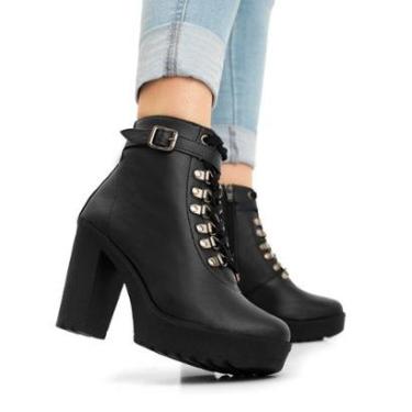 Imagem de Bota Jcl Store Tratorada Cano Curto Coturno Salto Alto Tratorada Fivela Moderna Feminina-Feminino