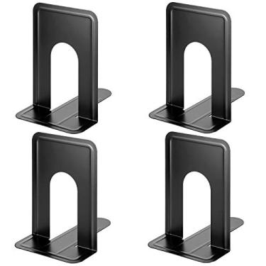 Imagem de MaxGear Terminais de livros de metal pesado extra grande de 21,6 cm, suportes de livros premium universais pretos para prateleiras, suporte antiderrapante, rolha de livros para livros/filmes/CDs/jogos