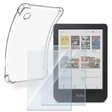 Imagem de HUADU Protetor de tela para leitor de eBook compatível com Kobo Clara BW/Clara Color/Clara 2E, filme de vidro temperado antiarranhões de alta definição e capa protetora de TPU transparente macia