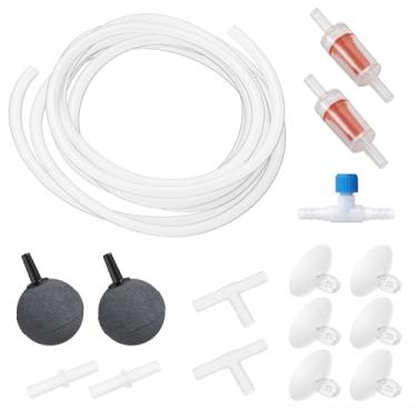 Imagem de Moonorange Kit de acessórios de bomba de ar de aquário com tubulação padrão, pedras de ar, válvulas de retenção, ventosas e conectores. (tubos de 3 metros/2 pedras de ar)