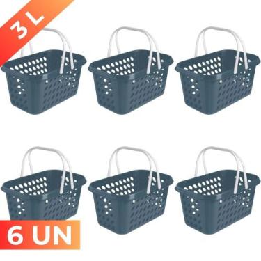 Imagem de Kit 6 Cesta Cestinha Plástica Supermercado Compras 3L c/ Alça Resisten