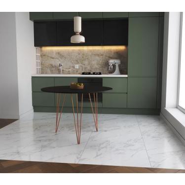 Imagem de Mesa de Jantar Redonda 90cm Preta Clips 3 Pés Ferro Cobre - Imperio Ro