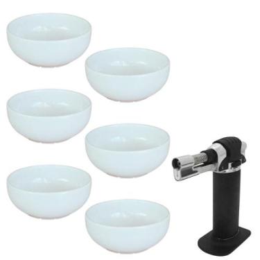 Imagem de Jogo Para Creme Brûlée 7 Peças Tigelas de Porcelana e Maçarico Culinár