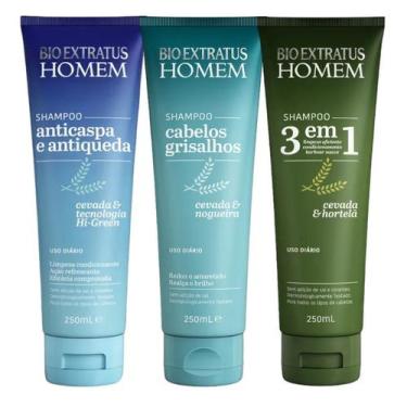 Imagem de Kit 1 Shampoo 3 em 1, 1 Shampoo Grisalhos e 1 Shampoo Anticaspa Homem 