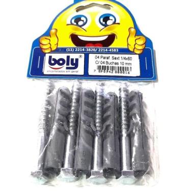 Imagem de Parafusos Sextavados 1/4"x60mm c/ 4 Buchas 10mm Kit 4 PÇS - Boly - Ref