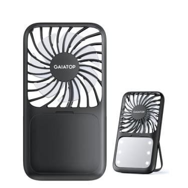 Imagem de Gaiatop Ventilador portátil portátil, espelho de maquiagem LED de 3 velocidades com luz, suporte dobrável para desktop, mini ventiladores pessoais recarregáveis, pequenos itens essenciais de viagem
