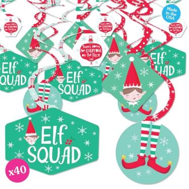 Imagem de Esquadrão elfo Big Dot of Happiness – Decoração para pendurar de festa de Natal e aniversário de elfos para crianças – Redemoinhos para decoração de festa – Conjunto com 40