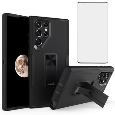 Imagem de Tothedu Capa de celular para Galaxy S22 Ultra/Samsung S22 Ultra S908U com protetor de tela de vidro temperado, suporte magnético com suporte de camada dupla, capa à prova de choque para Samsung Galaxy