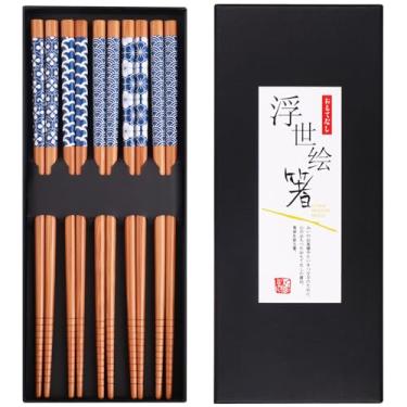 Imagem de GLAMFIELDS Hashis de bambu, reutilizável, estilo japonês, leve, 5 pares, pode ser lavado na lava-louças, conjunto de presente