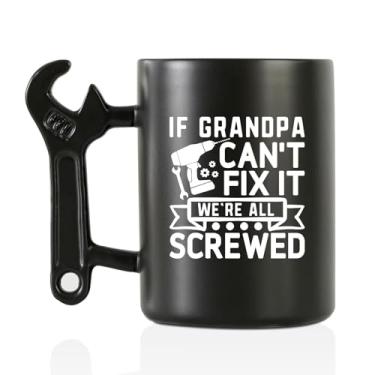 Imagem de Onebttl Presentes de Dia dos Pais para o avô, Caneca de café com alça de chave inglesa da neta e neto, Caneca de cerâmica engraçada de 400 ml para vovô - Grandpa Can Fix