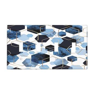 Imagem de Placa de interruptor de luz geométrica azul marinho abstrata mármore 4 gangues placa de parede com interruptor quádruplo placa decorativa para banheiro cozinha quarto decoração