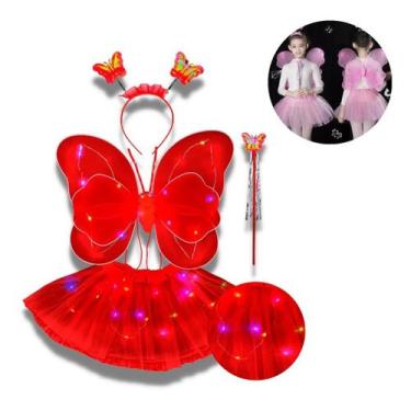 Imagem de Kit Fantasia Asa Led Borboleta Infantil Com Saia Tule - Bimport, Verme