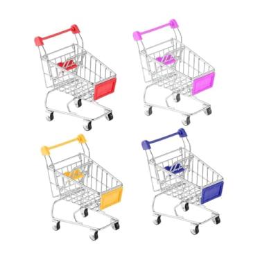 Imagem de Ioensy 4Pcs Carrinho de compras para crianças Mini cesta de armazenamento Ornamento decorativo Decoração de casa de bonecas fofa Fotografia Adereço Role Play