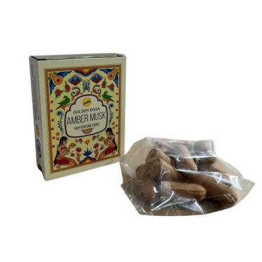 Imagem de Incenso Cascata Indiano Golden Amber Musk Cx com 10 Cones - Lua Místic