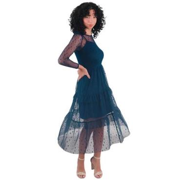 Imagem de Vestido Juvenil Moda Evangélica Midi Tule Star - Kakalu Giovanile, 18,