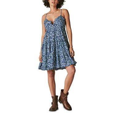 Imagem de Lucky Brand Minivestido feminino estampado com botões frontais, Verdadeiro azul-marinho multi, GG