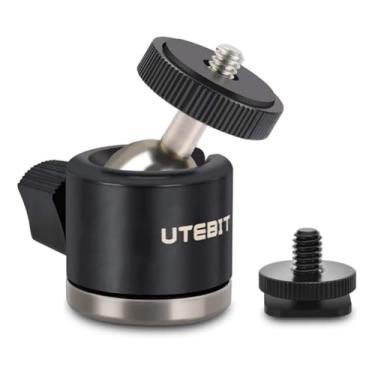 Imagem de UTEBIT Mini cabeça esférica, cabeça de tripé com sapata quente de 1/10.2 cm, adaptador de montagem de câmera com cabeças esféricas rotativas de 360°, cabeça esférica de alumínio de 20 mm compatível