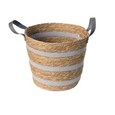 Imagem de Cesto De Fibra Natural E Algodao C/alca 33cm Cinza Paramount, Com alça