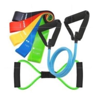 Imagem de 2 Elastico Exercicios + 5 Mini Band Thera Corpo Fit Academia - oem